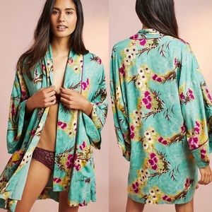 Anthropologie Floreat ROBE Printed Floral Printed Open Front Kimono Size M/L